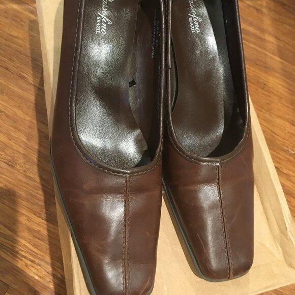 Vintage Passofino Brazilian-made Ladies low-profile Leather Heels US 8.5 Brown - Picture 2 of 6